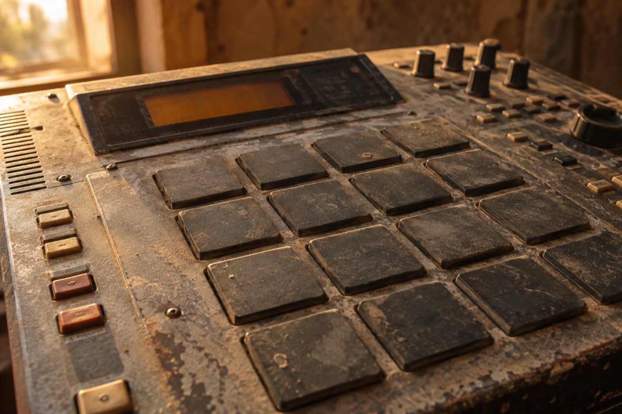 Illustrative close-up of a vintage hardware sampler